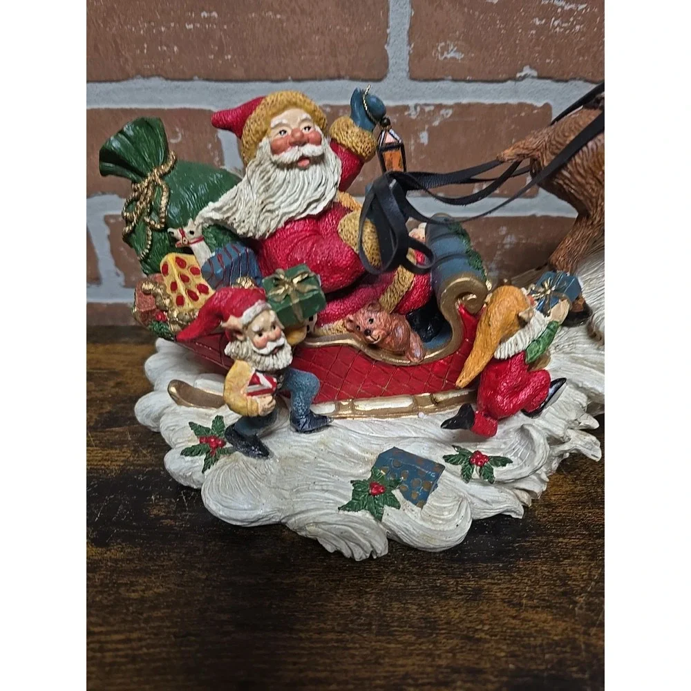 Vtg Santa‎ On His Sleigh Reindeer Holiday Style Figurine 12